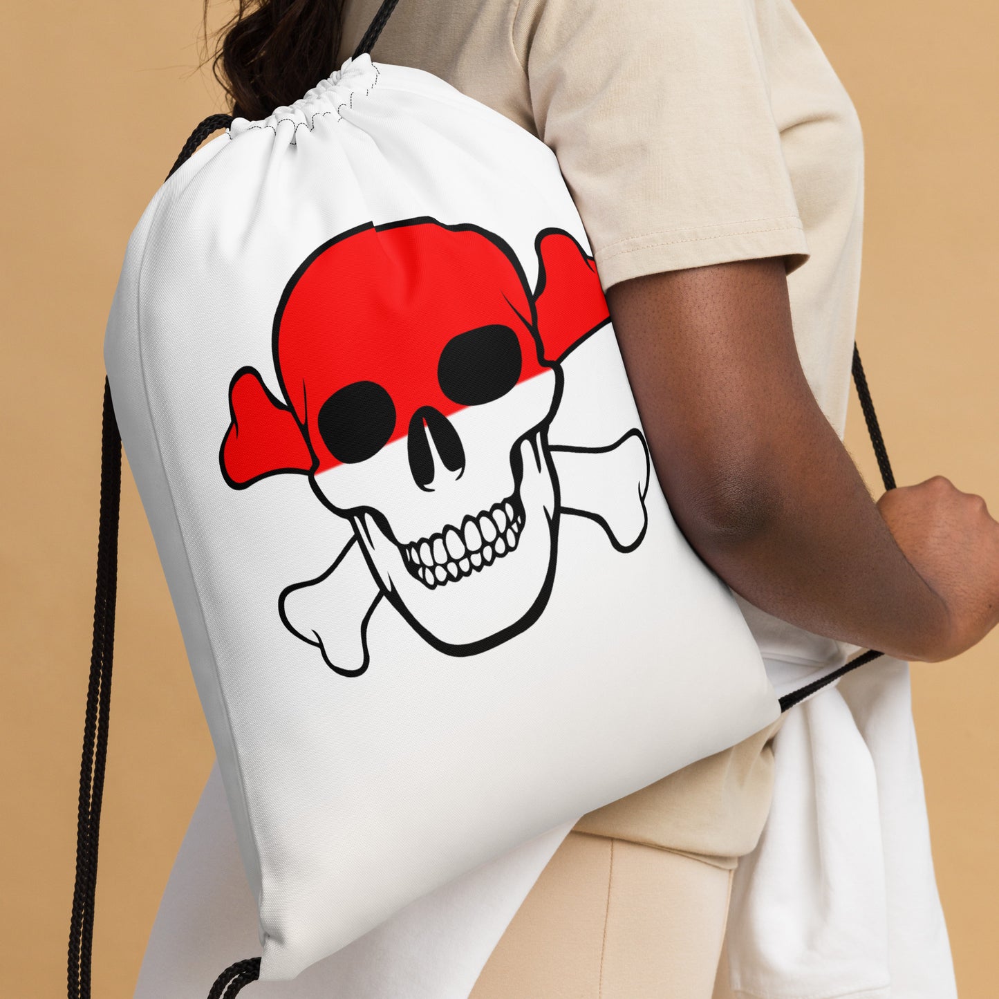 Drawstring bag with the Flag of Indonesia in a Skull and Crossbones design!