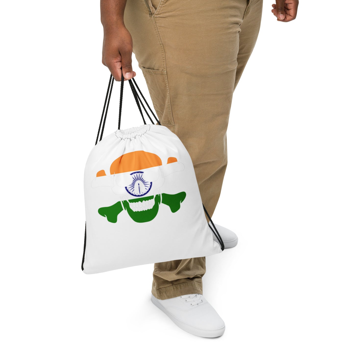 Drawstring bag with the Flag of India in a Skull and Crossbones design!