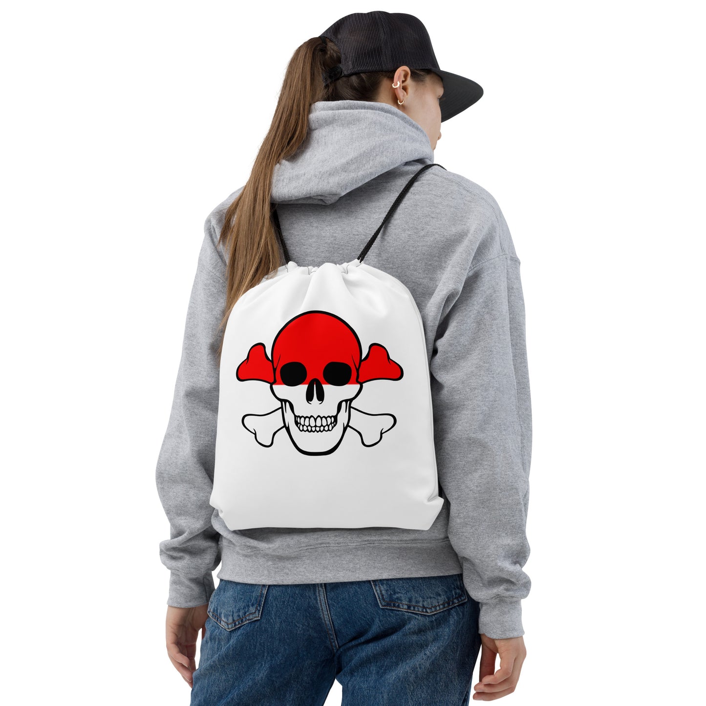 Drawstring bag with the Flag of Indonesia in a Skull and Crossbones design!