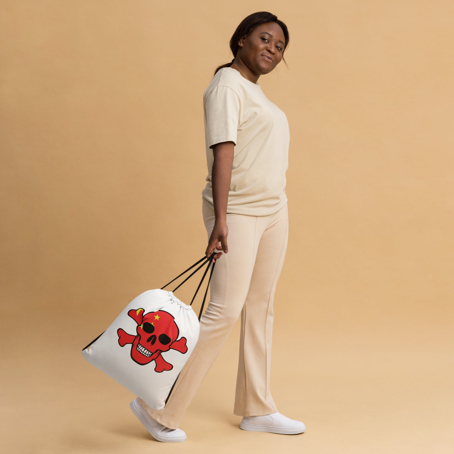 Drawstring bag with the Flag of China in a Skull and Crossbones design!