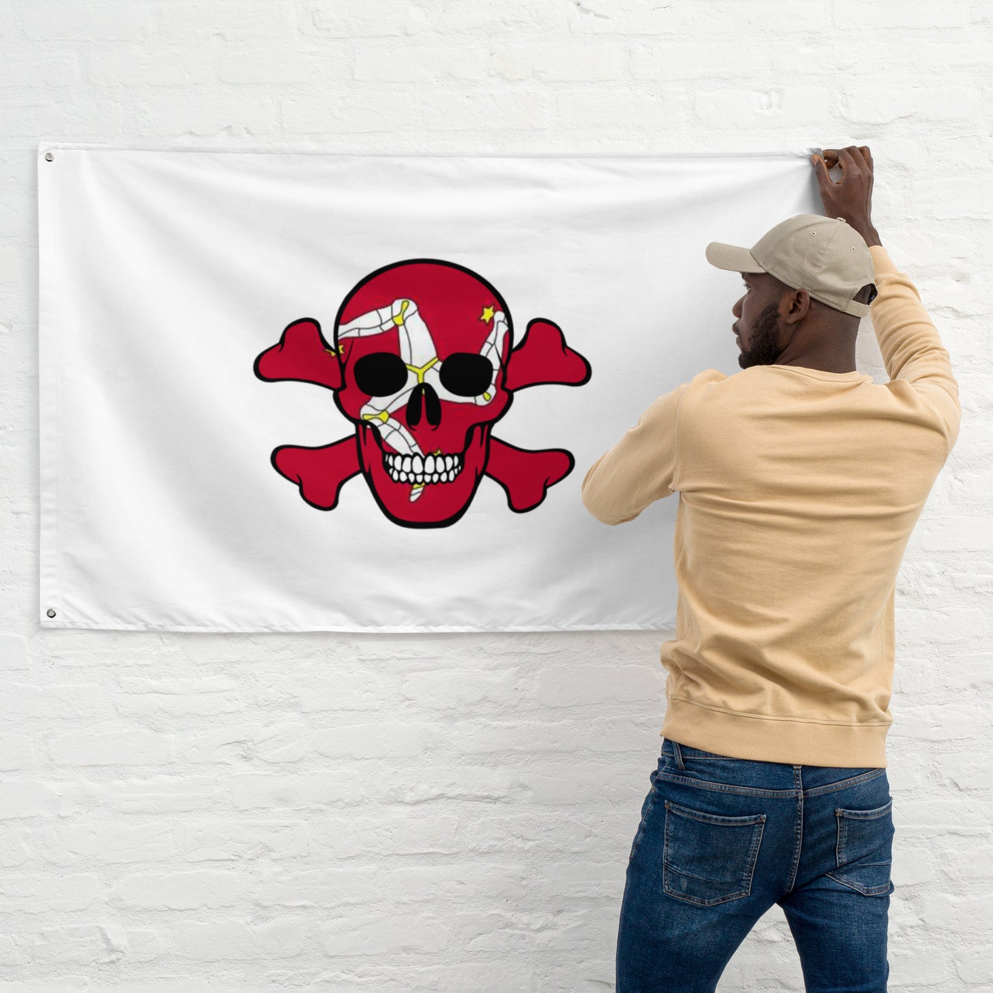 Isle of Man flag in a Skull and Crossbones design you can fly at home or at the game!