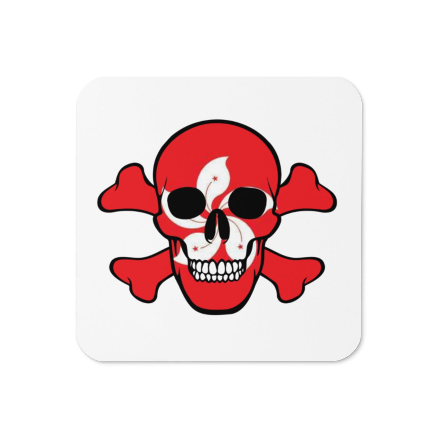 Cork-back coaster with the Flag of Hong Kong in a Skull and Crossbones design!