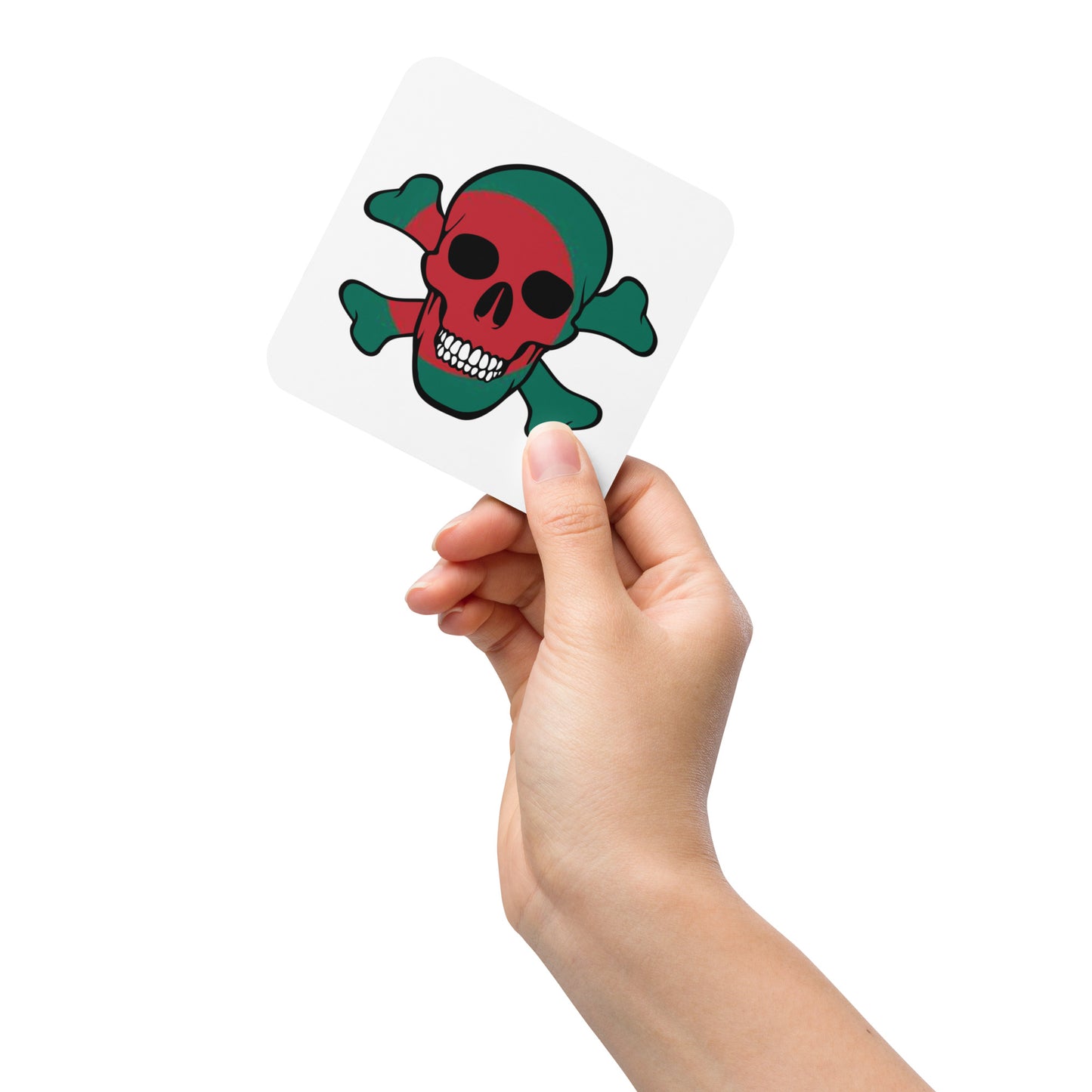 Cork-back coaster with the Flag of Bangladesh in a Skull and Crossbones design!