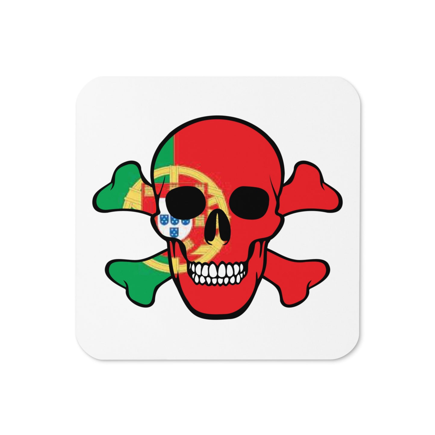 Cork-back coaster with the Flag of Portugal in a Skull and Crossbones design!