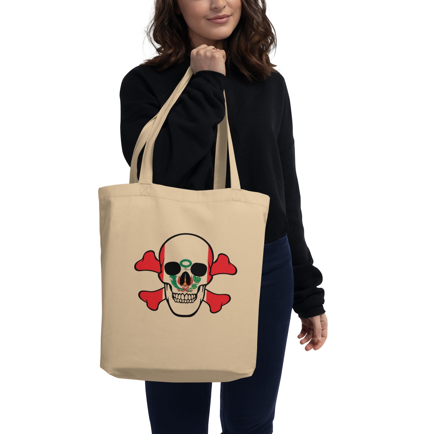 Eco Tote Bag with the Flag of Peru in a Skull and Crossbones design!