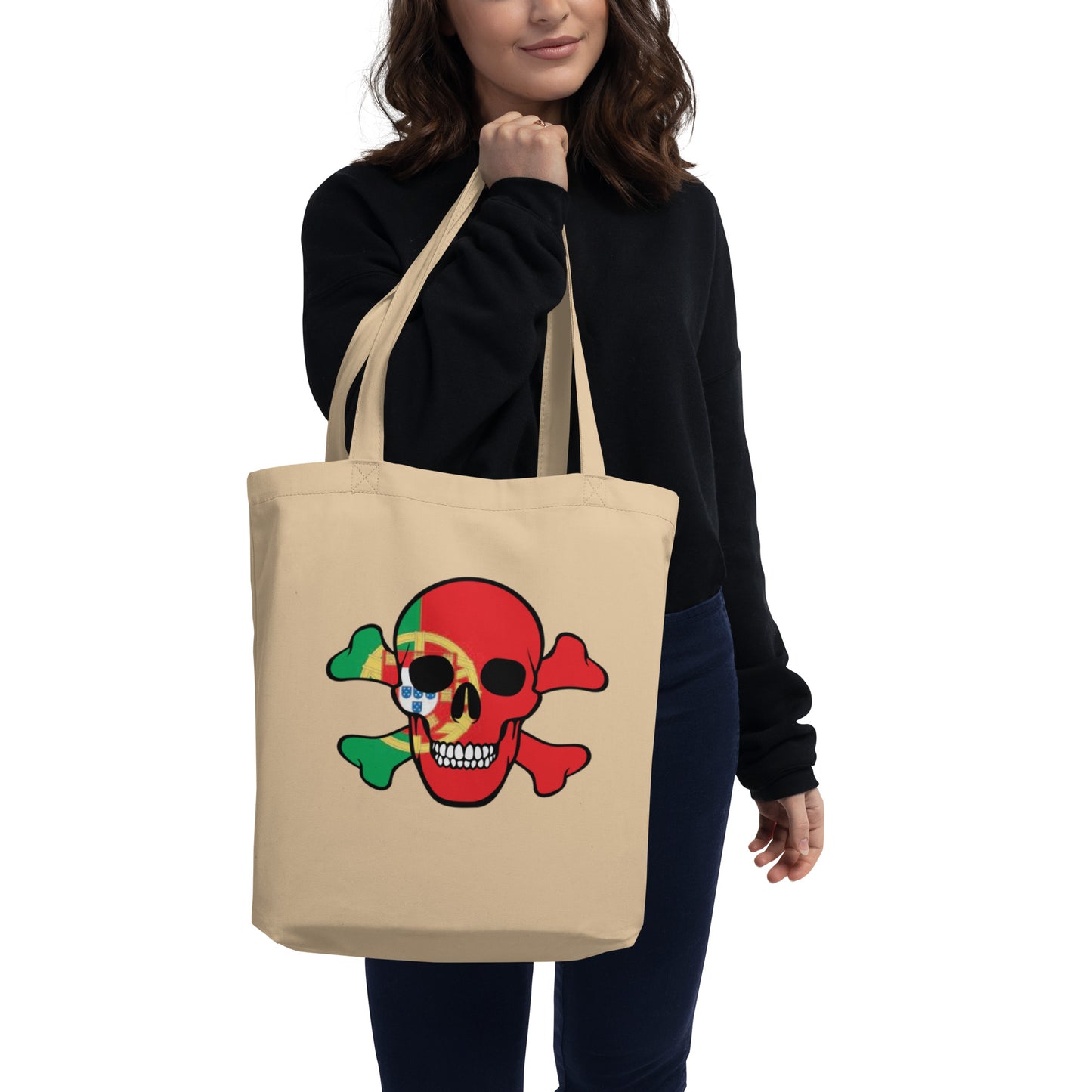 Eco Tote Bag with the Flag of Portugal in a Skull and Crossbones design!