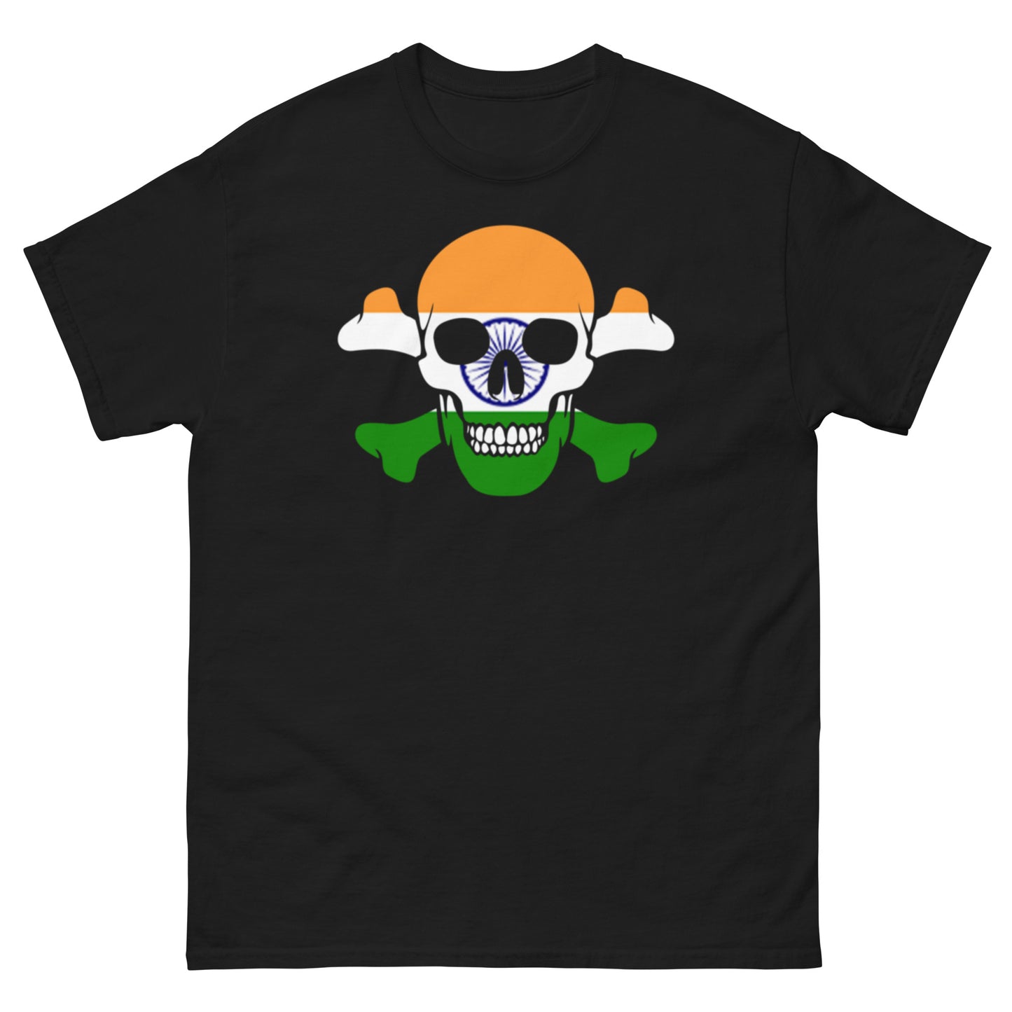 Unisex classic tee with the Flag of India in a Skull and Crossbones design!
