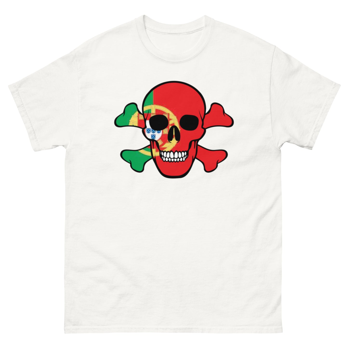 Unisex classic tee with the Flag of Portugal in a Skull and Crossbones design!