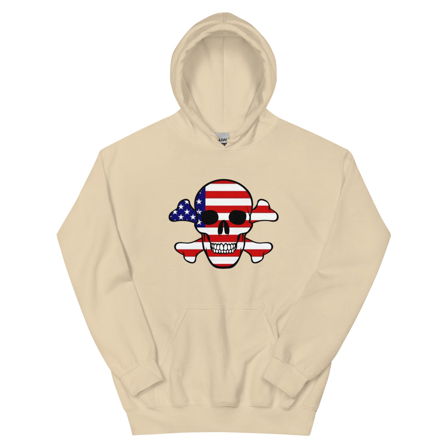 Unisex Hoodie With the Flag of the United States in a Skull and Crossbones design