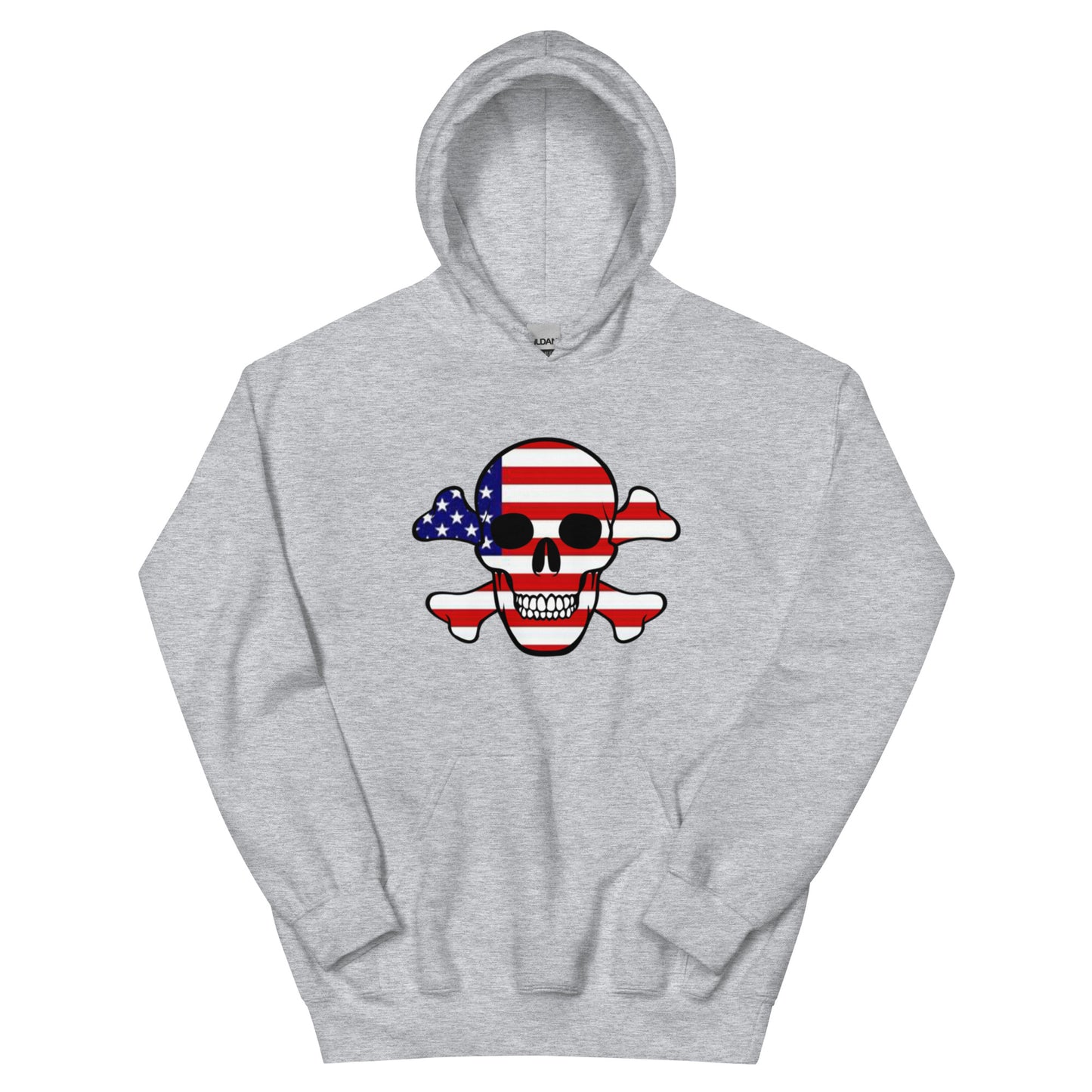 Unisex Hoodie With the Flag of the United States in a Skull and Crossbones design