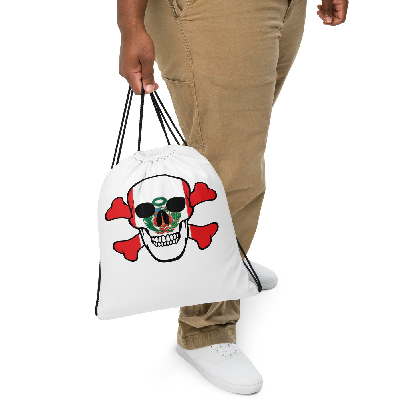 Drawstring bag with the Flag of Peru in a Skull and Crossbones design!
