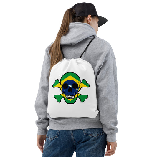 Drawstring bag with the Flag of Brazil in a Skull and Crossbones design!