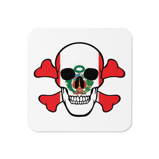 Cork-back coaster with the Flag of Peru in a Skull and Crossbones design!